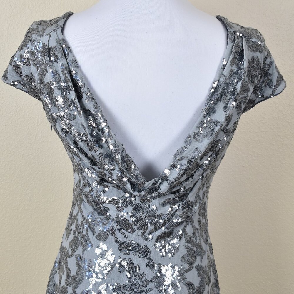 Calvin Klein Silver Sequin Cap Sleeve Backless Long Formal Dress 6 - Picture 6 of 10
